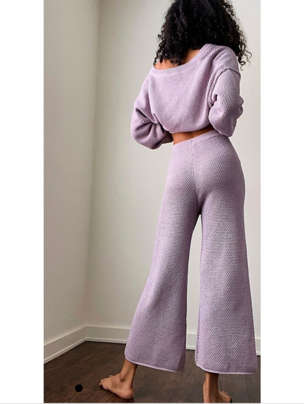 Free People Beach Hailee Sweater Two Piece Set Top Crop Wide Leg Pant Lilac XS - Picture 3 of 16